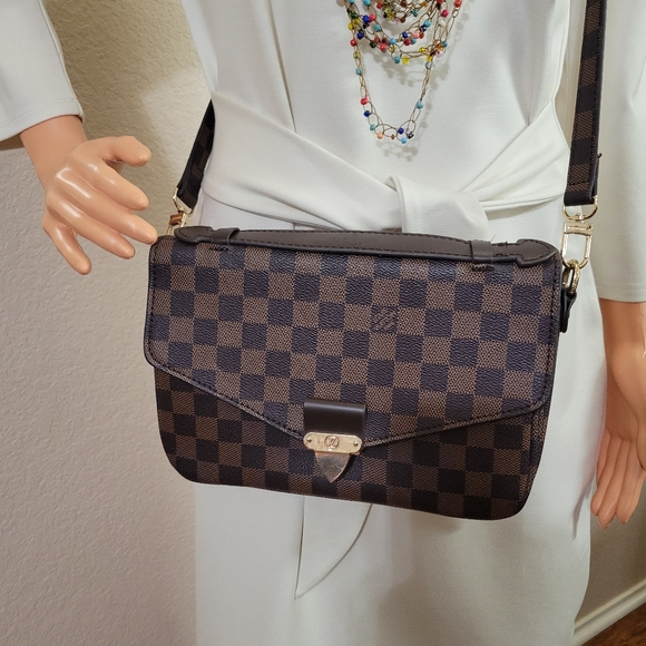 Checkered Brown Crossbody Bag - Picture 1 of 12